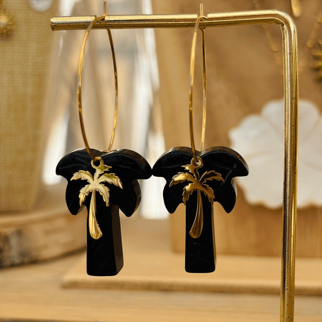 Boucles d’oreilles Créoles Palmiers Agathe noire