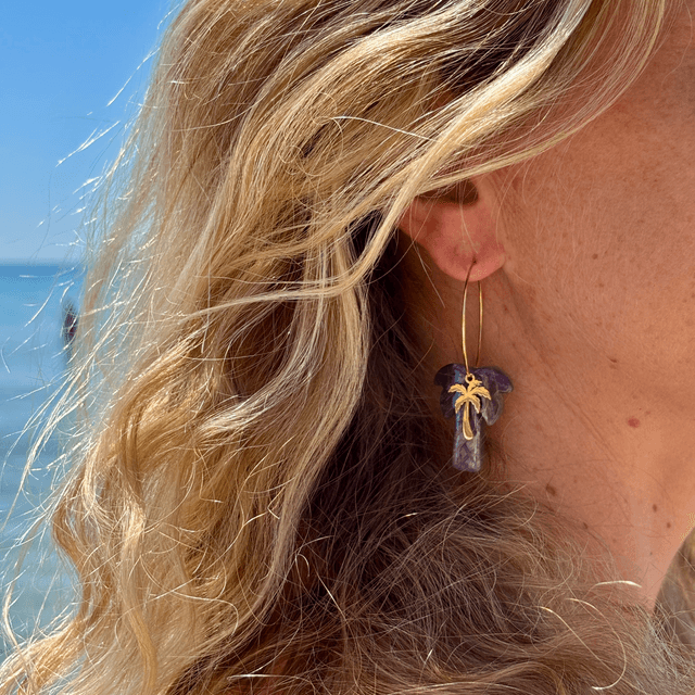 Boucles d’oreilles Créoles Palmiers Améthyste 